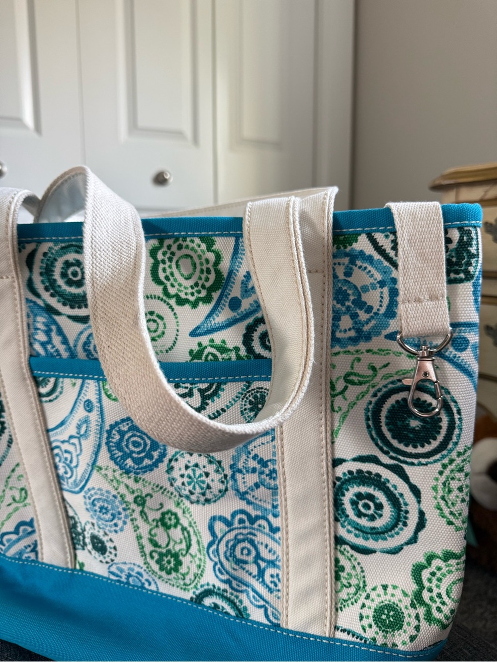Lands' End Teal, Blue & Green Paisley Canvas Tote - Picture 3 of 7